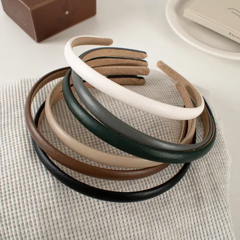 Cerchietto Sottile in Pelle Sintetica Minimalista Colore Morandi Fascia per Capelli Antiscivolo Elegante Accessorio Donna