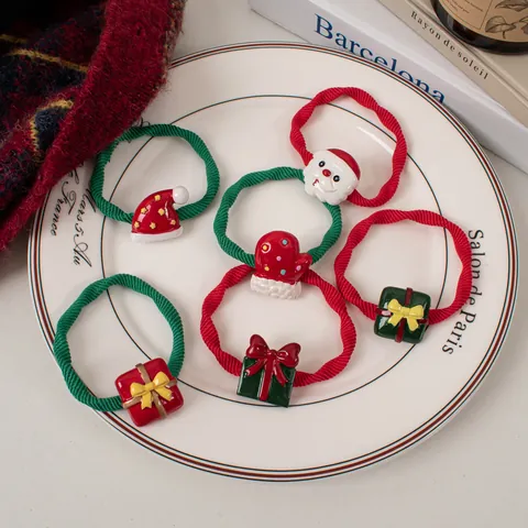 Weihnachten Haargummis Für Damen Kinder Süßer Weihnachtsmann Weihnachtsmütze Geschenkbox Handschuh Elastische Haarbänder Festlicher Haarschmuck