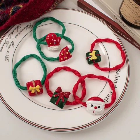 Weihnachten Haargummis Für Damen Kinder Süßer Weihnachtsmann Weihnachtsmütze Geschenkbox Handschuh Elastische Haarbänder Festlicher Haarschmuck