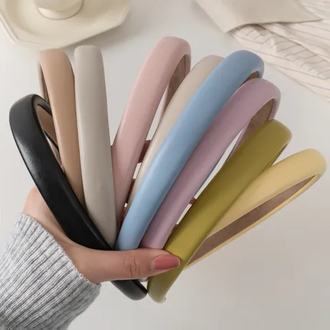 Diadema Acolchada de Esponja de Cuero PU Minimalista para Mujer Color Sólido High Top Estilo Coreano Accesorios de Moda para el Cabello