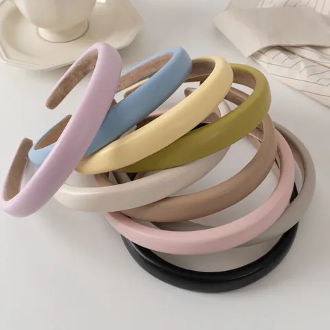 Diadema Acolchada de Esponja de Cuero PU Minimalista para Mujer Color Sólido High Top Estilo Coreano Accesorios de Moda para el Cabello