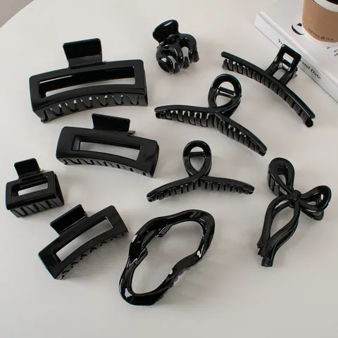 Pinzas para el Cabello de Estilo Coreano Negro Brillante de Plástico Minimalista Calado Pinza de Tiburón Accesorios para el Cabello para el Peinado Diario
