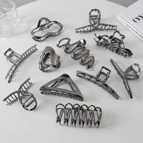 Metall Haarkrallen Große Hai-Clips Silber Schwarz Gunmetal Geometrisch Hohle Haarnadeln Mode Haarschmuck Für Damen