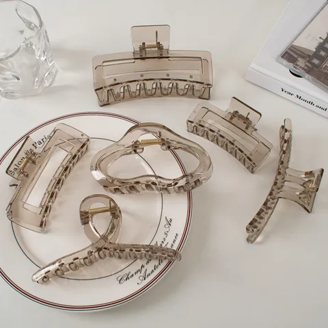 Große Haarkralle Transparent Rauchgrau Acryl Haarklammer Starker Halt Geometrischer Haarschmuck Für Damen Mädchen Styling