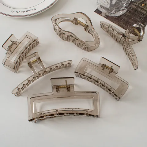 Große Haarkralle Transparent Rauchgrau Acryl Haarklammer Starker Halt Geometrischer Haarschmuck Für Damen Mädchen Styling