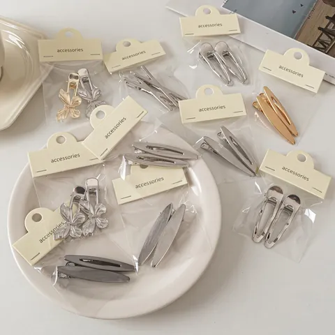 Fermaglio per Capelli in Metallo Spazzolato Clip a Becco d'Anatra Geometrica Minimalista Donna Farfalla Stella Ovale Accessori per Capelli