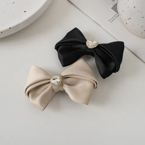 Französisch Retro Satin Schleife Haarspange Elegant Strass Herz Entenschnabel Clip Für Damen Hochzeit Party Haarschmuck