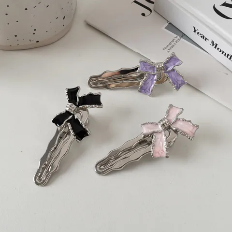 Y2K Stijl Metalen Strik Haarclip Voor Vrouwen Zoet Stoer Emaille Marmer Textuur Eendenbekclip Mode Haaraccessoire