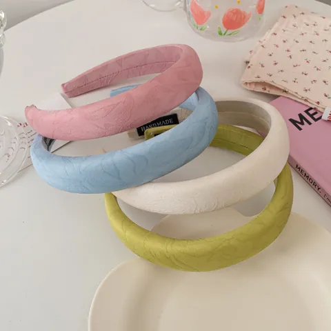 Koreanischer Stil Süß Geprägtes Stoff Haarband Hoher Cranial Top Schwamm Gepolsterter Haarreif Vintage Blatt Textur Haarschmuck Für Damen