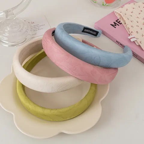Koreanischer Stil Süß Geprägtes Stoff Haarband Hoher Cranial Top Schwamm Gepolsterter Haarreif Vintage Blatt Textur Haarschmuck Für Damen