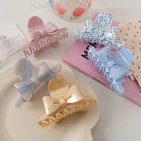 Pinza per Capelli Grande in Acetato a Fiocco per Donna Ragazza Dolce Pois Effetto Marmo Stile Francese Fatto a Mano Accessori Capelli