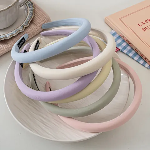 Women Thickened Sponge Headband High Skull Top Fabric Wrapped Handmade Solid Color Korean Style Hair Hoop Hair Accessories