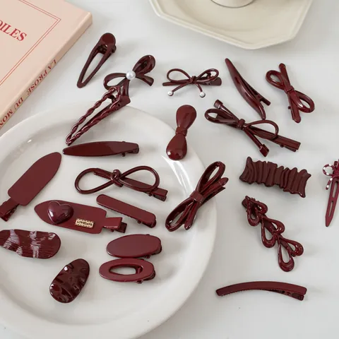 Vintage Weinrot Haarspangen Set Schleife Herz Geometrische Haarnadel Für Damen Elegante Haarstyling Accessoires