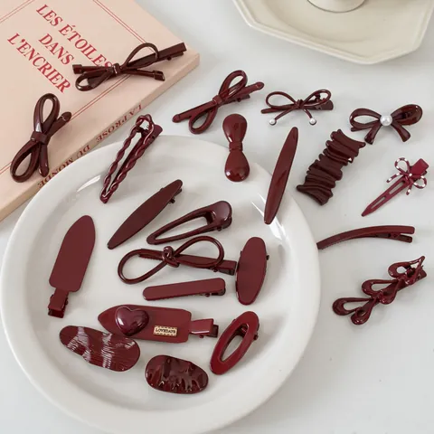 Vintage Weinrot Haarspangen Set Schleife Herz Geometrische Haarnadel Für Damen Elegante Haarstyling Accessoires