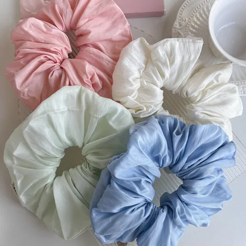 Oversized Pleated Satin Scrunchie Solid Color High Elasticity French Rayon Hair Tie Fashion Ponytail Holder For Women