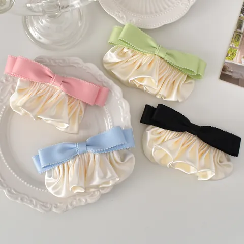Ballett-Stil Satin Rüschen Schleife Haarclip Elegant Süß Federclip Cremeweiß Plissee Kopfschmuck Für Damen Mädchen