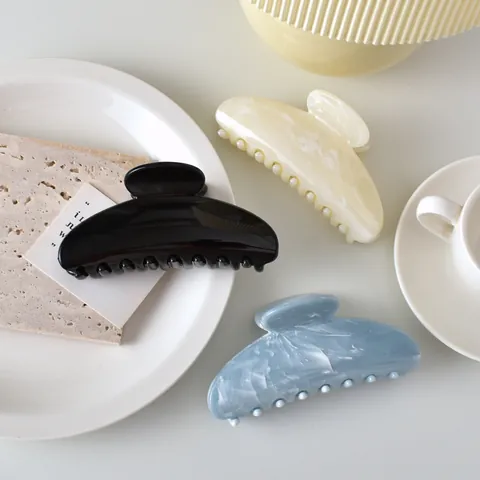 Große Marmorierte Haarklammer Für Damen Minimalistische Kunststoff Halbkreis Shark Clip Dickes Haar Styling Zubehör Haargreifer