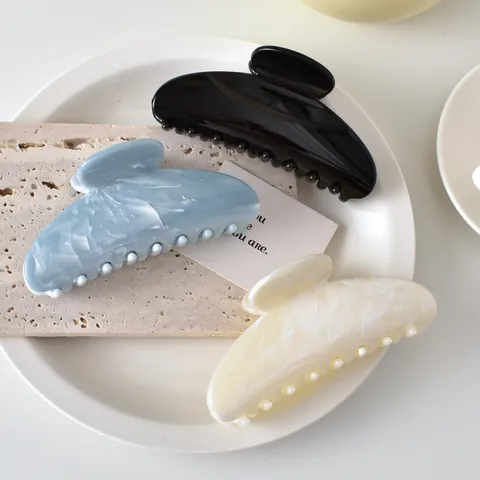 Große Marmorierte Haarklammer Für Damen Minimalistische Kunststoff Halbkreis Shark Clip Dickes Haar Styling Zubehör Haargreifer
