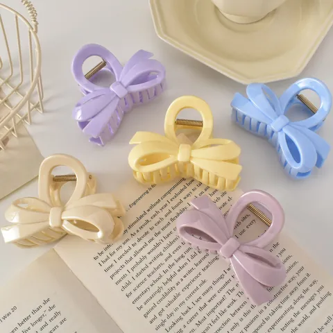Dopamin Farben Schleife Welle Haarkrallen Matte Kunststoff Harz Haarklammern Für Damen Minimalistisch Süßer Haarschmuck