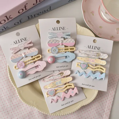 Γλυκό Σετ Κλιπ Μαλλιών Macaron Καρό Ανθικό Καρδιά Φιόγκος Ακρυλικό Κλιπ Πάπιας Κοριτσίστικα Αξεσουάρ Μαλλιών