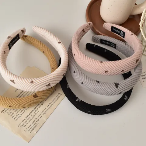 Fascetta per Capelli in Velluto a Coste Vintage con Stampa a Cuore Fiocco in Velluto Fibbia Oro Cerchietto Donna Stile Coreano Accessori