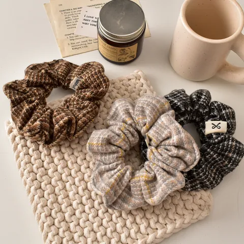 Scrunchies per Capelli in Tweed a Quadri Vintage Elastici per Capelli in Lana a Griglia Stile Accademia Retrò per Donna