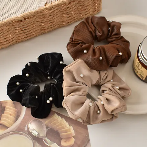 Coletero de Tela de Cuadros Estilo Vintage Francés Con Perla Artificial de Imitación Elegante Goma de Pelo Para Mujeres Niñas
