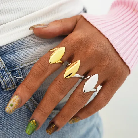 Modern 304 Stainless Steel Geometric Oval Open Ring For Women Minimalist Adjustable Gold Silver Plated Fashion Jewelry Finger Ring