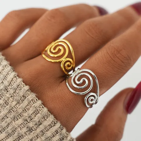 304 Edelstahl Wirbel Offener Ring Für Damen Minimalistisch Geometrisch Spirale Verstellbar Fingerring Gold Silber Schmuck
