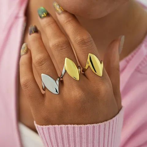 Modern 304 Stainless Steel Geometric Oval Open Ring For Women Minimalist Adjustable Gold Silver Plated Fashion Jewelry Finger Ring