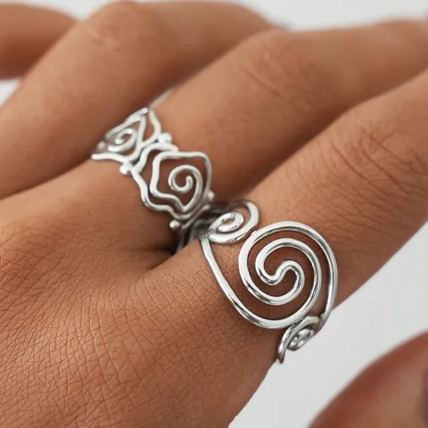 304 Edelstahl Ringe Vintage Spirale Rosenblüte Hohl Offen Verstellbarer Fingerring Für Damen Herren Minimalistischer Schmuck