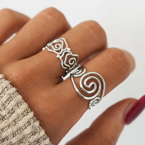 304 Edelstahl Ringe Vintage Spirale Rosenblüte Hohl Offen Verstellbarer Fingerring Für Damen Herren Minimalistischer Schmuck