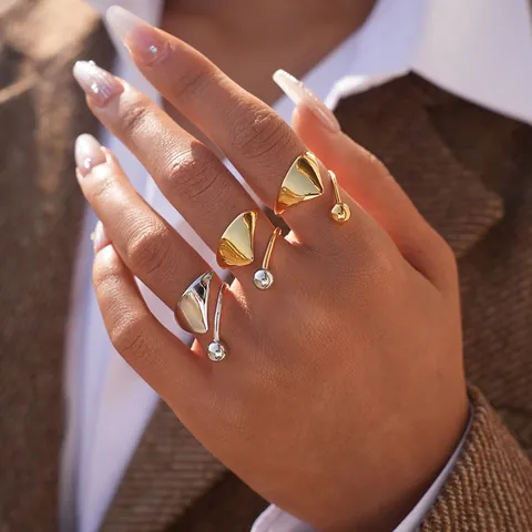 Anillo Abierto de Acero Inoxidable 304 para Mujer Ajustable Geométrico Corazón Triángulo Rombo Chapado en Oro Plata Anillo Minimalista Joyería