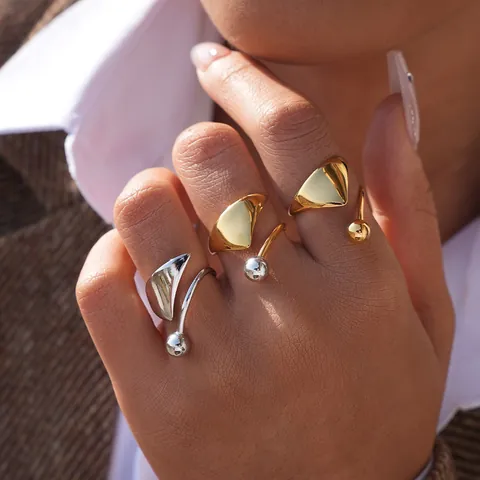 Anillo Abierto de Acero Inoxidable 304 para Mujer Ajustable Geométrico Corazón Triángulo Rombo Chapado en Oro Plata Anillo Minimalista Joyería
