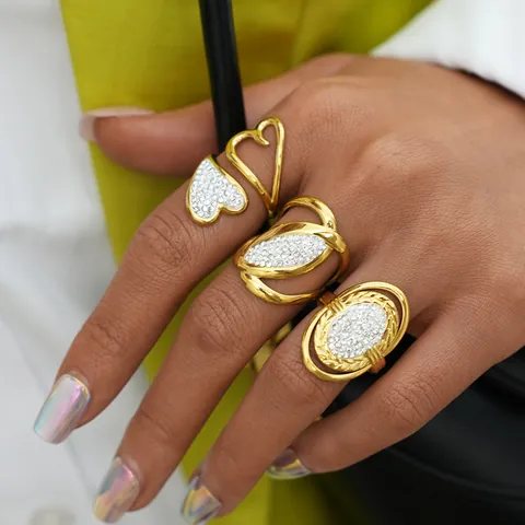 Vintage 304 Edelstahl PVD Vergoldet Verstellbarer Offener Ring Mit Ovalem Zirkonia Micro-Pave Mode Schmuck Für Damen