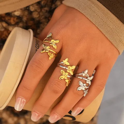 Mode 304 Edelstahl Schmetterling Offener Ring Für Damen Verstellbar Minimalistisch Gold Silber Plattiert Schmuck Handschmuck