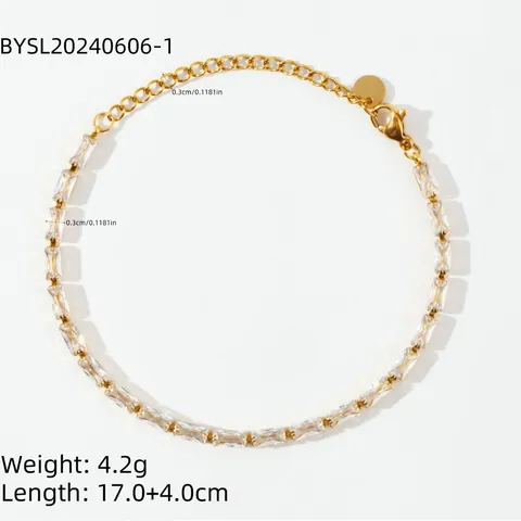Damen 18K Vergoldet Edelstahl Baguette Zirkon Armband Minimalistisch Luxus Drei Reihen Strass Tennis Kette Handschmuck