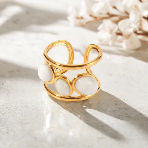 Bohemian Stainless Steel Open Ring For Women Vintage Multi Layer Adjustable Geometric Three Stones Finger Ring Jewelry Gift