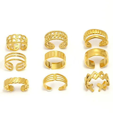 Stainless Steel Open Ring For Women 18K Gold Plated Geometric Adjustable Finger Ring Vintage Minimalist Fashion Jewelry Gift
