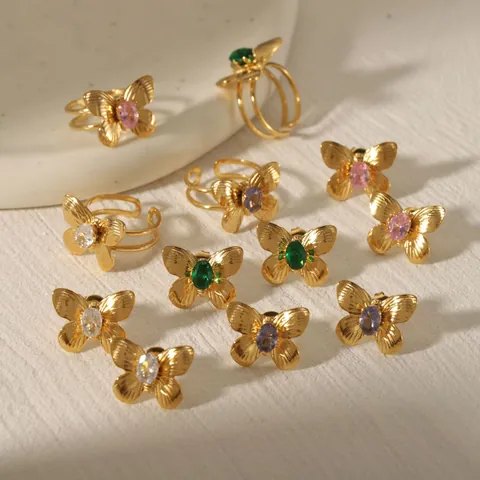 Butterfly Stud Earrings 18K Gold Plated Stainless Steel Inlaid Zircon INS Style Elegant Jewelry For Women