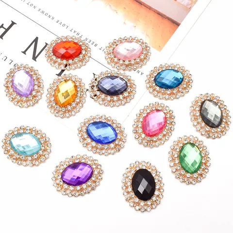 Vintage Oval Rhinestone Gemstone Alloy DIY Jewelry Accessories Gold Plated Decorative Buckle For Hair Shoes Bags Craft Women