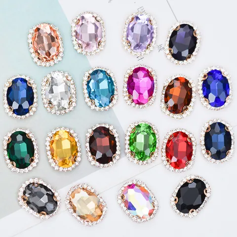 Strass en Verre Ovale avec Base en Cuivre Pur à Coudre DIY pour Robe de Mariée Sac Accessoires de Création de Bijoux