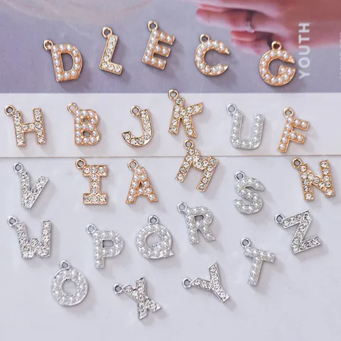Alphabet Anfangsbuchstabe Anhänger Legierung Mit Perlenimitat Strass Für DIY Halskette Armband Schmuckherstellung Zubehör
