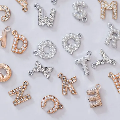 Alphabet Initial Letter Charms Alloy Pendant Faux Pearl Rhinestone For DIY Necklace Bracelet Making Jewelry Findings Accessories