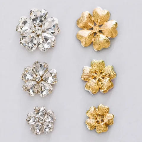 Heart Shaped Crystal Five Petal Flower Alloy Rhinestone Charms DIY Accessories For Jewelry Making Shoe Decoration Car Vent Clips Craft Supplies