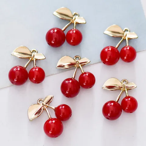 Legierung Rote Kirsche Frucht Charms Strass Frucht Anhänger Für DIY Ohrring Halskette Schlüsselanhänger Schmuckherstellung Handwerk Zubehör