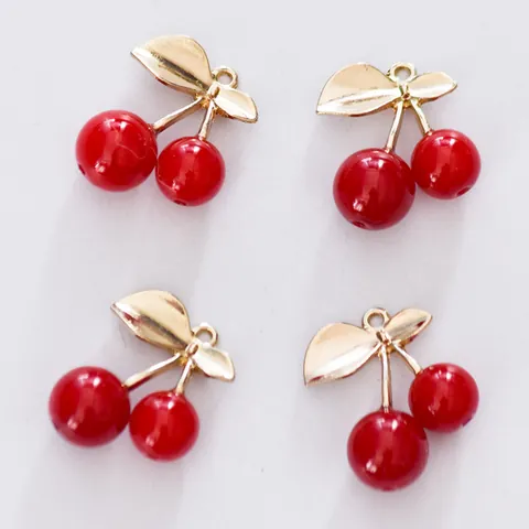 Legierung Rote Kirsche Frucht Charms Strass Frucht Anhänger Für DIY Ohrring Halskette Schlüsselanhänger Schmuckherstellung Handwerk Zubehör