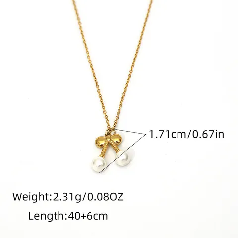 18K Vergoldete Edelstahl Kirsch Perlen Anhänger Halskette Für Damen Süße Schleife Fruchtform Elegante Schmuck Geschenk