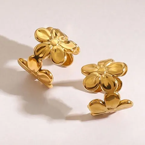 Minimalist Stainless Steel Flower Ear Cuff For Women 18K Gold Plated Tiny Floral Non Piercing Earrings Jewelry Accessories