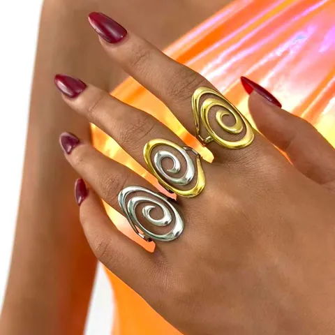 Anillo Abierto en Espiral de Acero Inoxidable 304 Minimalista para Mujer Chapado en Oro PVD Vórtice Geométrico Ajustable Joyería de Moda